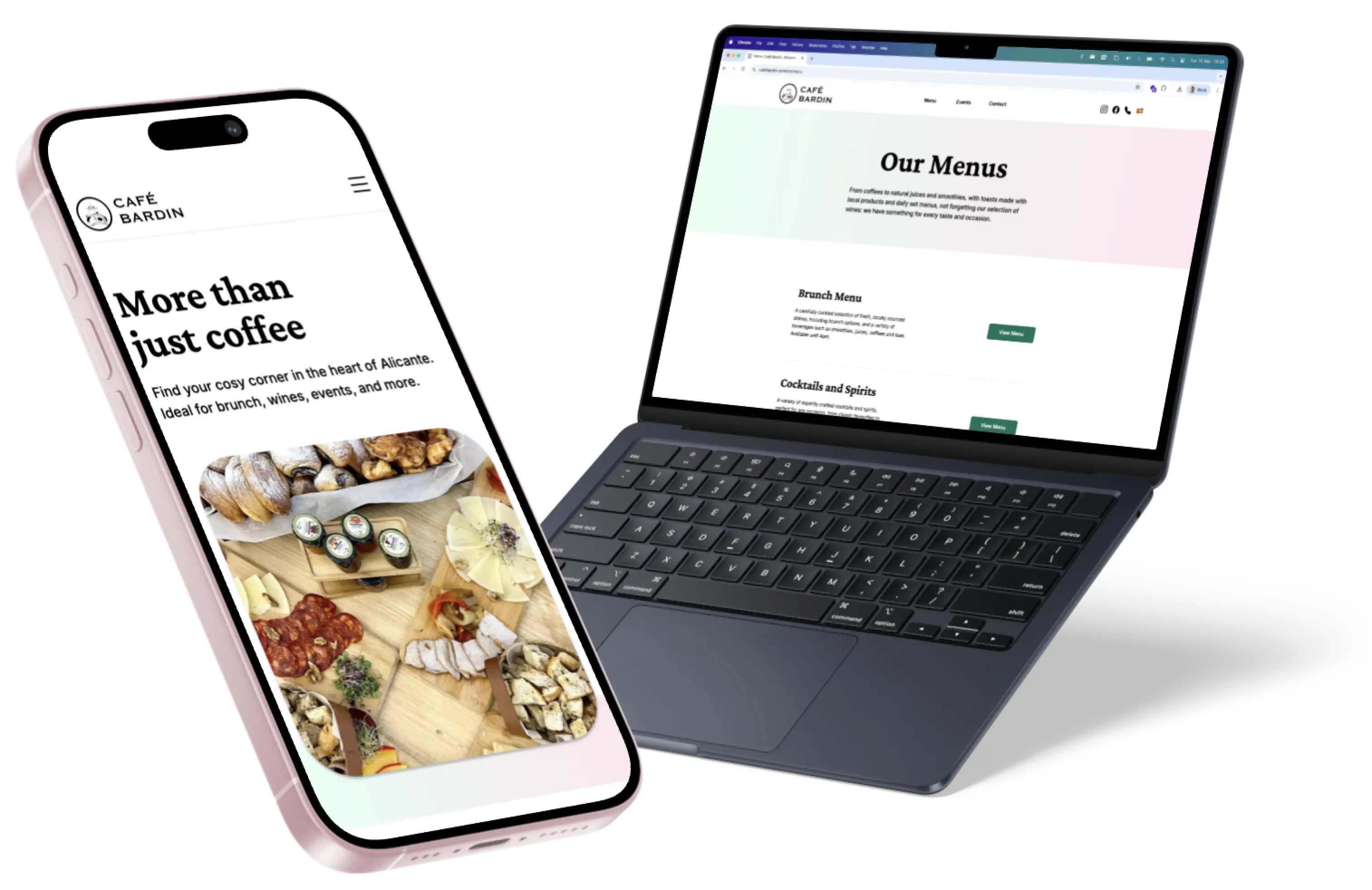 Café Bardin website on mobile and desktop