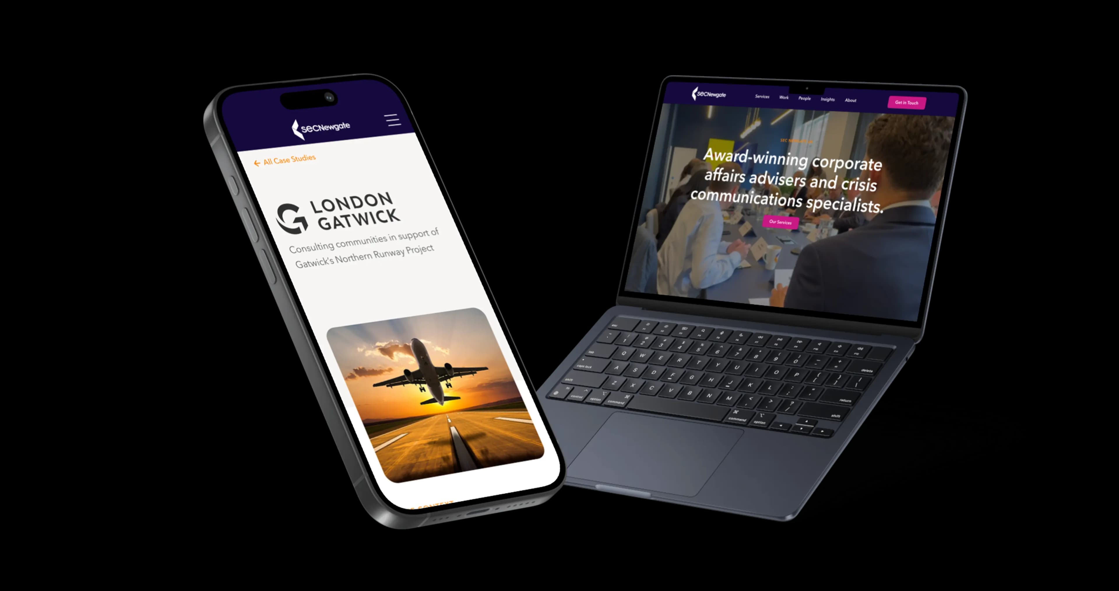 SEC Newgate UK website on mobile and desktop